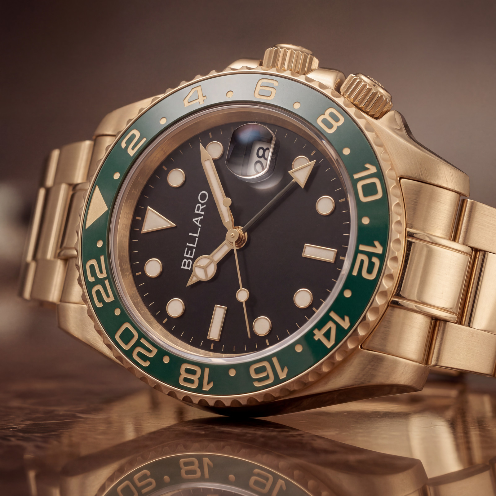 BELLARO GMT Style Watch – NH35 Automatic – Sapphire Crystal Black Dial