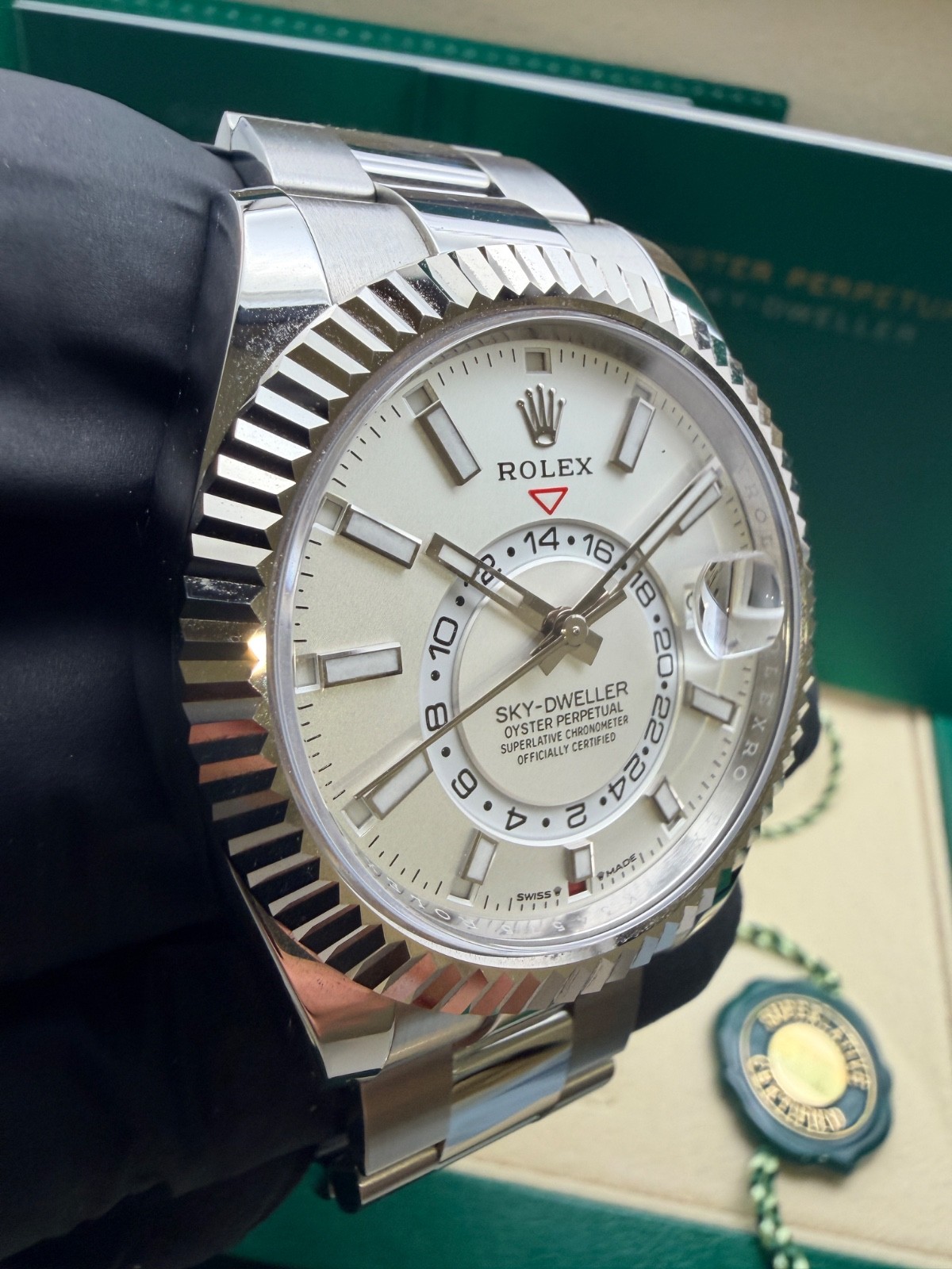 Rolex 2023 Sky-Dweller 326934 Silver Oyster Bracelet with Silver Bezel warranty