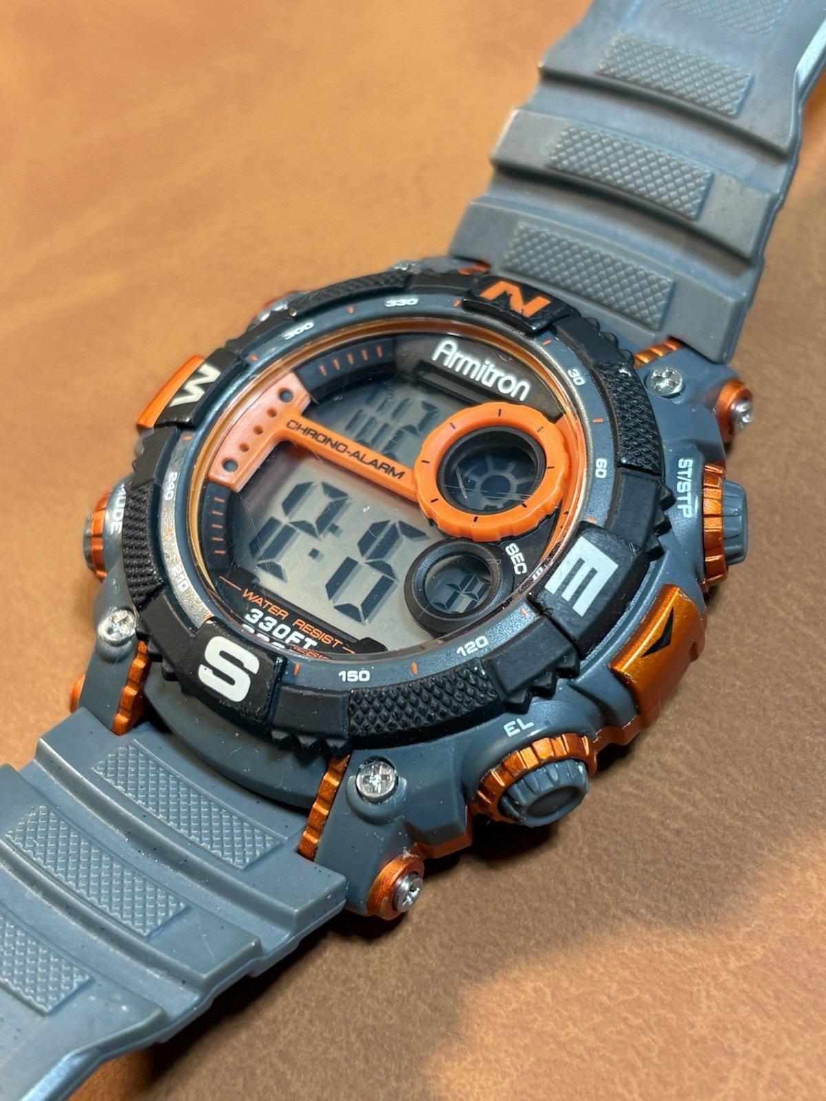 ARMITRON Digital 40/8284 Men’s Watch Orange & Gray WR100M,Chrono,Alarm,Runs