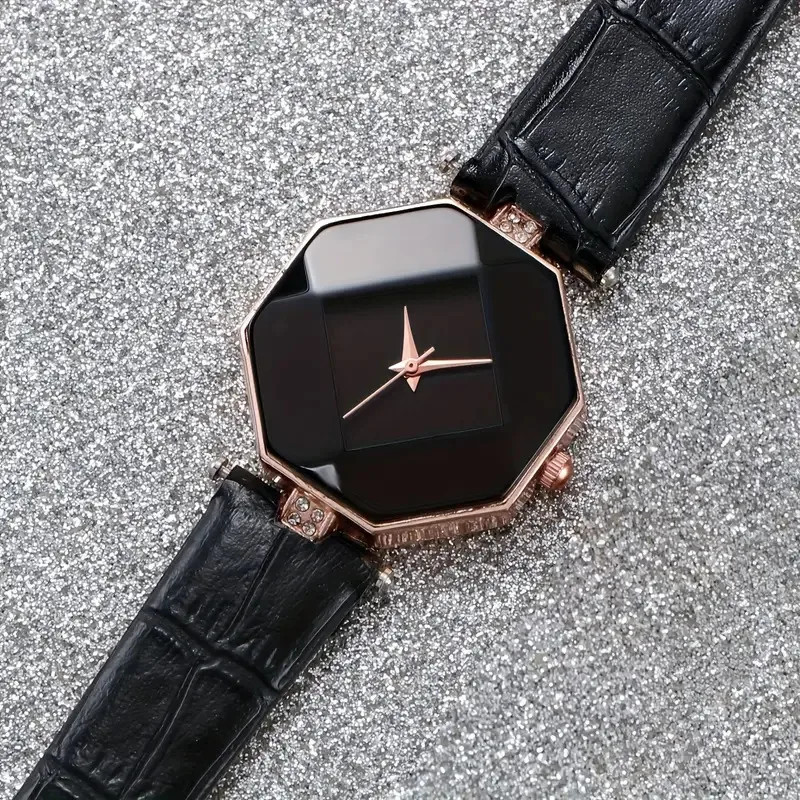 Duoduo Explosions Women’s Watch Prismatic Diamond Mirror Simple Fashion-Black