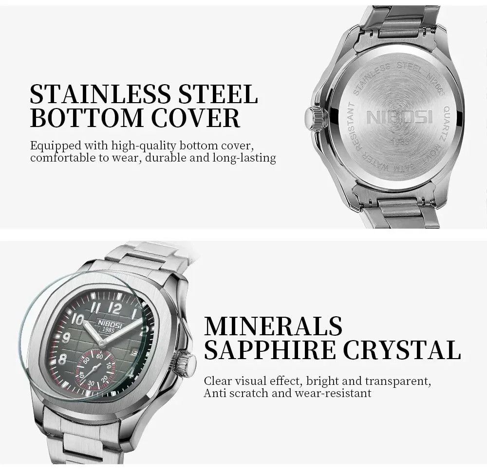 NIBOSI Luxury Men‘s Watches Business Waterproof Male Luminous Silicone