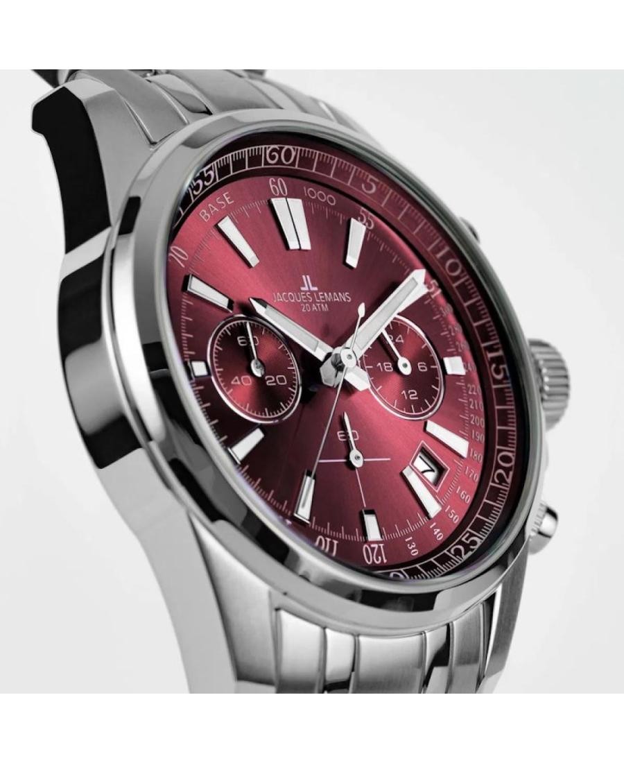 JACQUES LEMANS Men Analog Quartz Casual Watch Classic Dress Burgundy Dial Waterp
