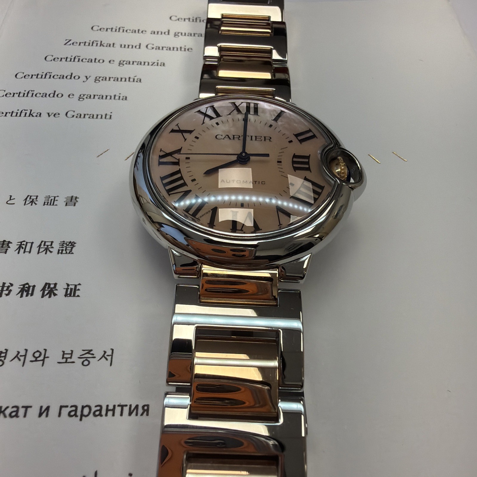 Cartier Ballon Bleu 18k Rose Gold And Stainless 36mm Pink Mop W6920033
