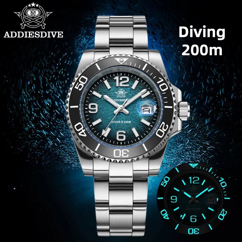 41MM ADDIESDIVE Quartz Men’s Watch Diver 200M Waterproof Luminous Stainless NEW