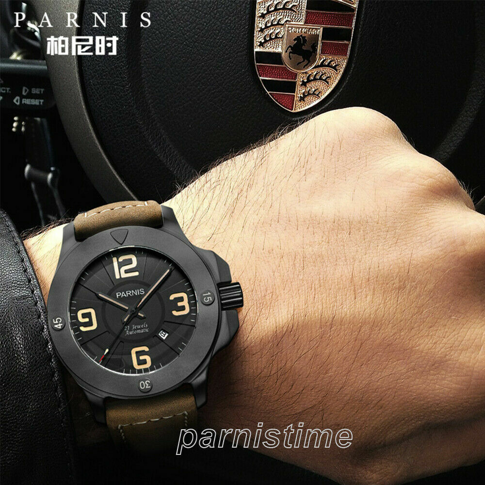 47mm Parnis Luminous Marker Miyota Automatic Men’s Military Watch Sapphire Glass