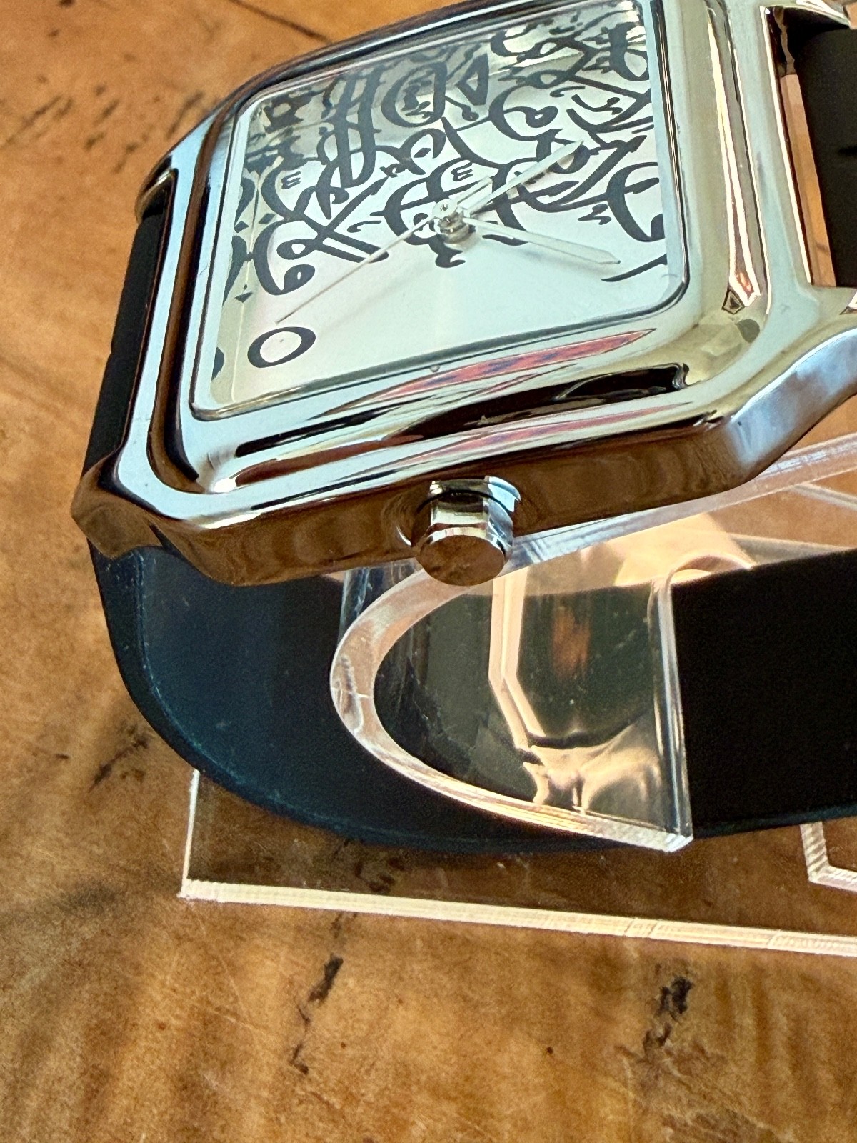 Brand New Arabic Calligraphy Watch Square Stainless Steel Case Silicone Band