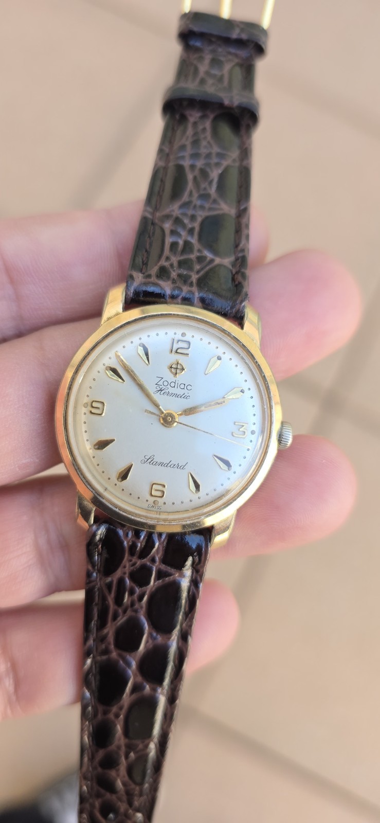 Vintage ZODIAC HERMETIC Standard Cal 60 Ref 764 Men’s 32mm Gold Plated Watch