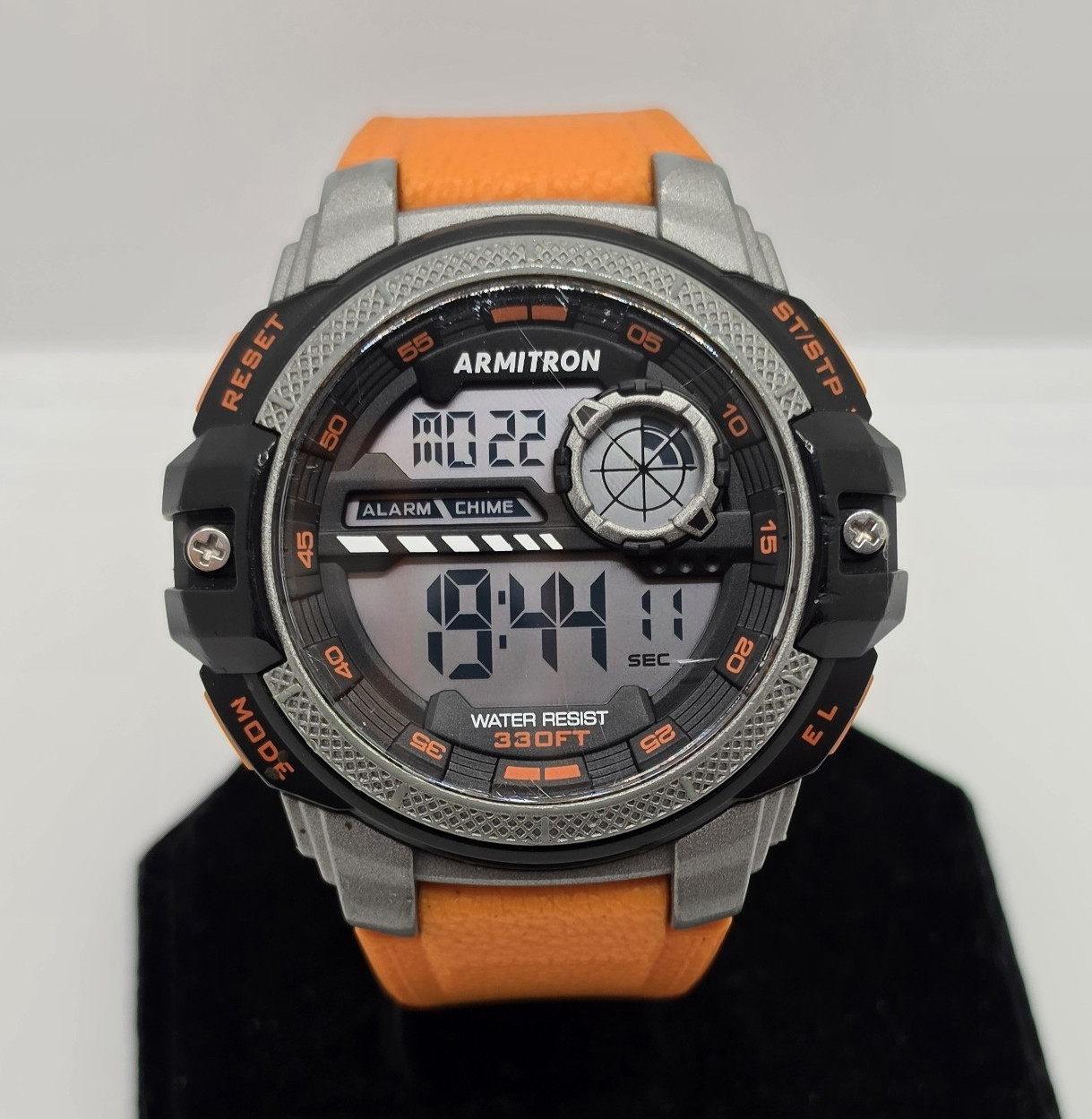 Armitron Sport Digital Watch Orange Black Gray 53mm WR330FT Alarm Chronograph