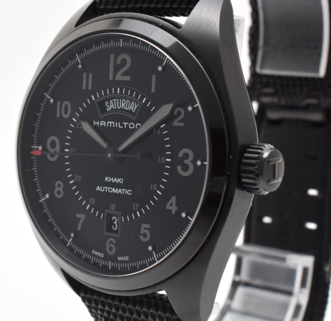 [NEAR MINT] HAMILTON H706950 Khaki Field Day Date AT Black PVD Men’s Watch