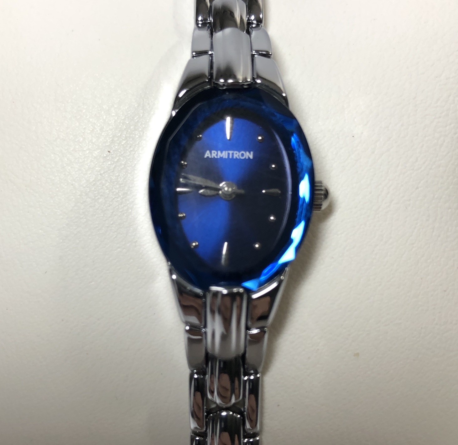 Armitron Women’s Wristwatch Sapphire Blue Sunray Dial Quartz Movt Stainless Link