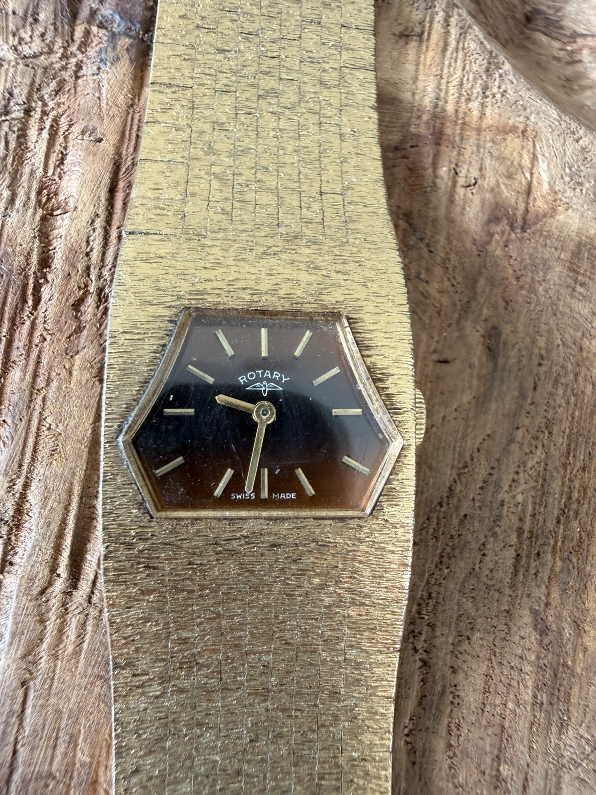 1970s Vintage Rotary 637 Ladies Tigers Eye Manual Gold Plated Watch Original Box
