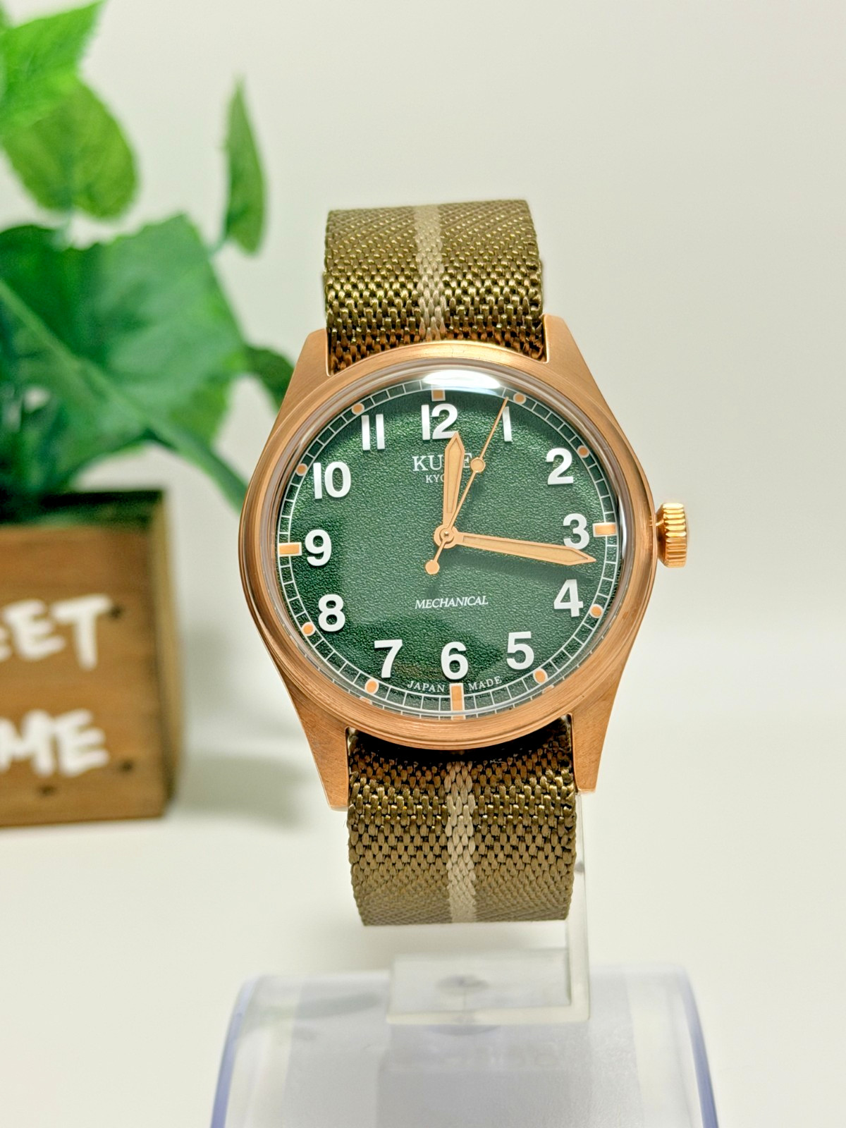 KUOE Old Smith 90002 Bronze 38mm Automatic Field Watch Green Dial Japan Made