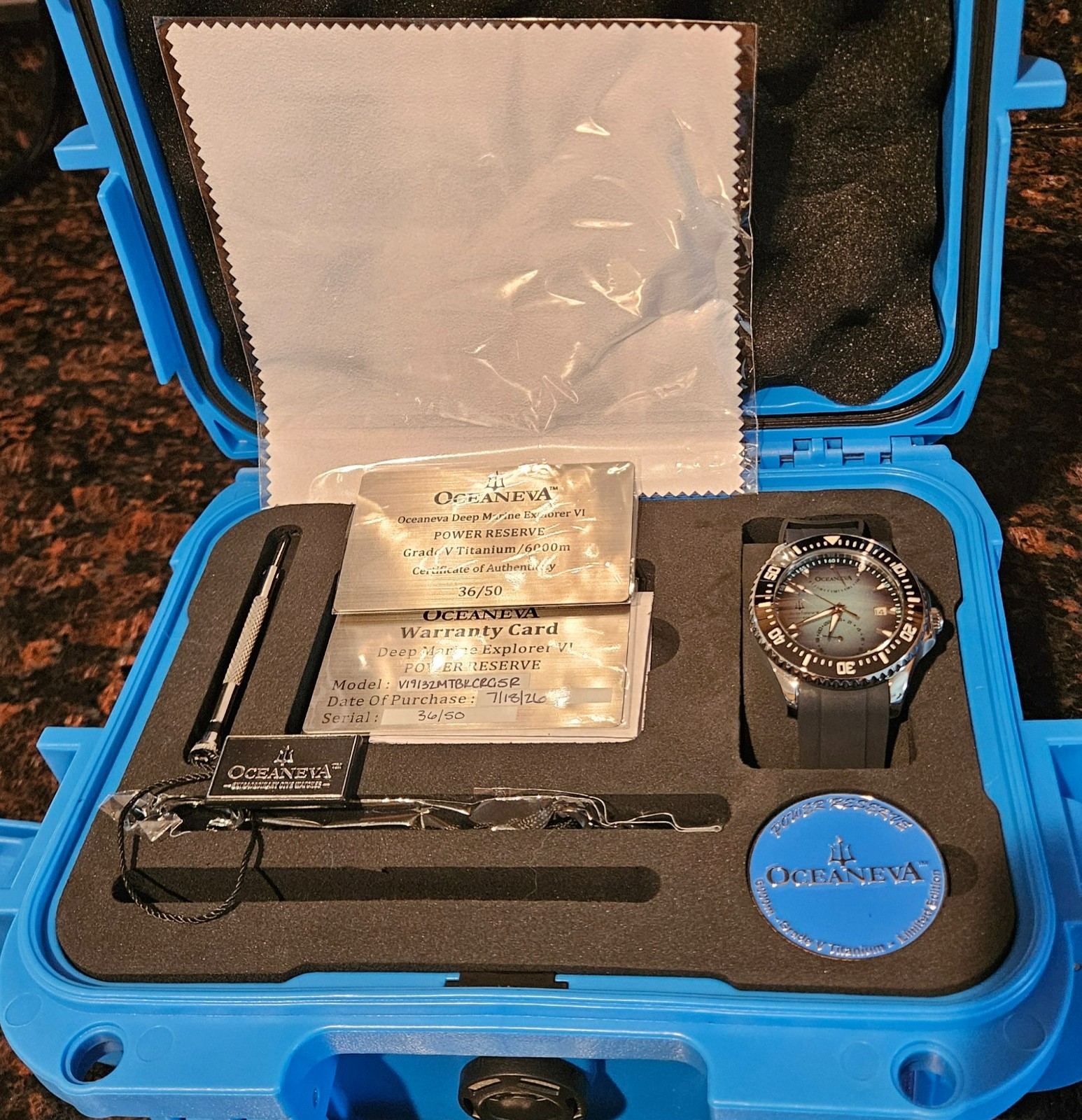Oceaneva Power Reserve 6000m Automatic Grade 5 Titanium Watch Yellow
