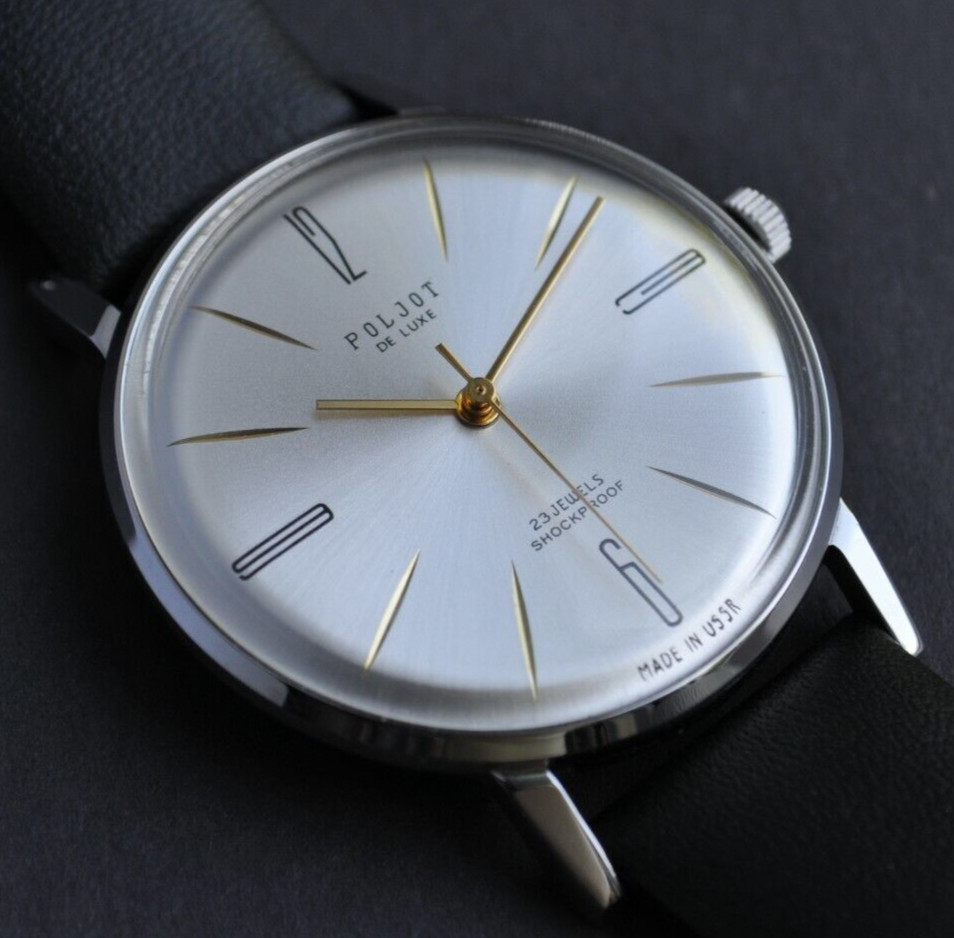 New Nos Vintage Watch Poljot De Luxe Extra SLIM 1970s Case Stainless Steel Rare*