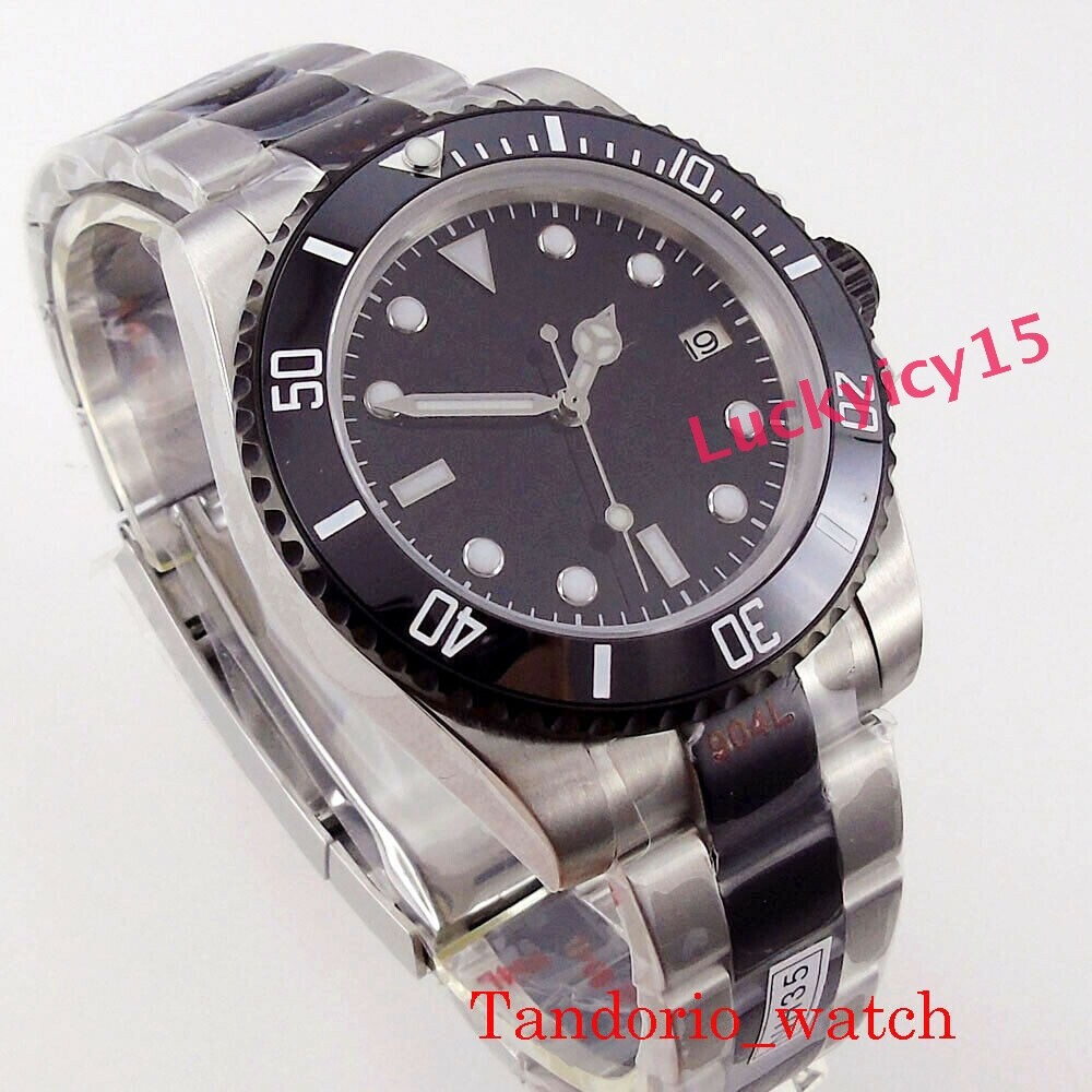 Two Tone 40mm Automatic Mens Watch Black PVD Case 3ATM Auto Date Folding Clasp