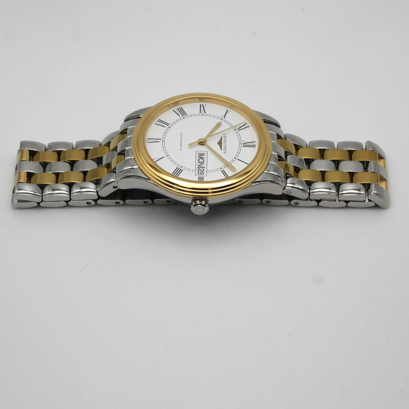 Longines Flagship 38.5mm Day-Date Steel White Dial Automatic Watch L4.899.3.21.7
