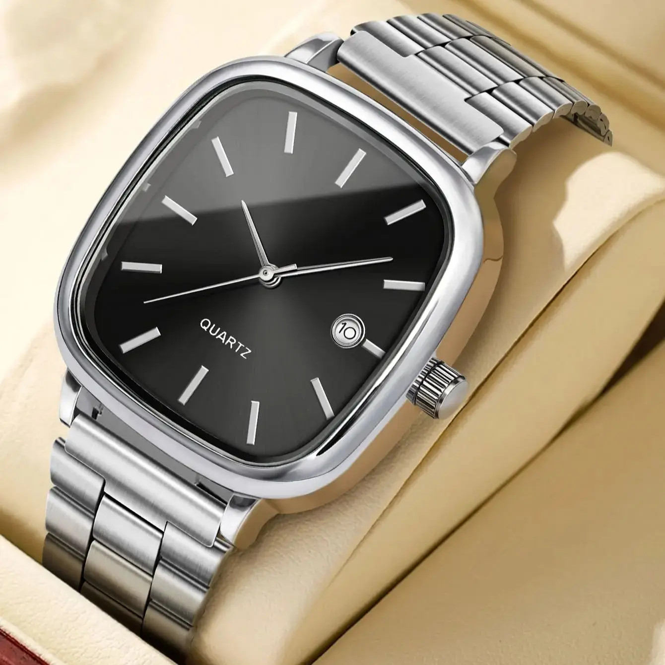 Modern minimalist square watch Business mens metal watch stainless