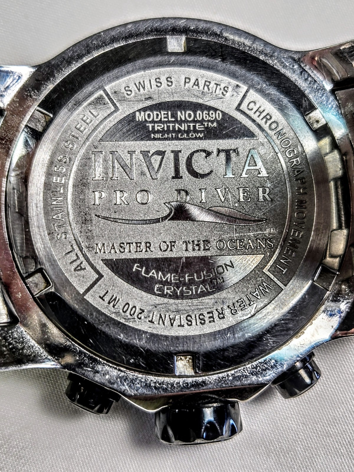 Invicta Pro Diver 50mm Chronograph Date Quartz 200m Black Dial Steel