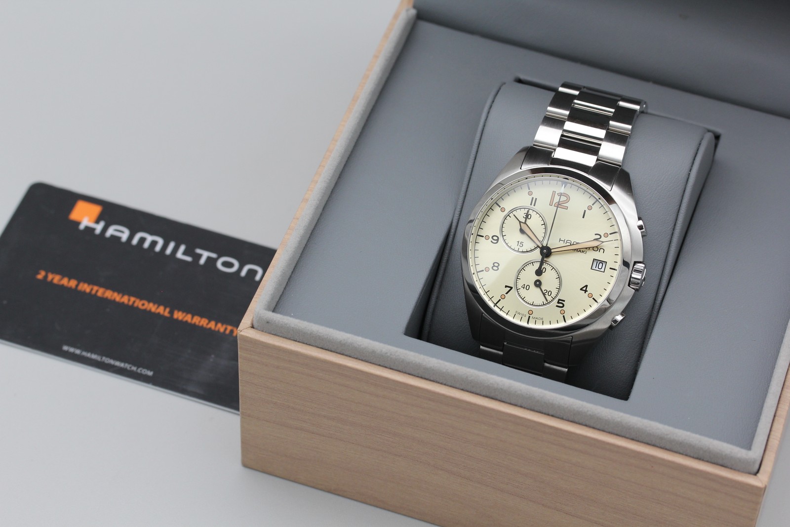 [Box] Hamilton Khaki Pilot H765120 Chronograph Gold Dial 44mm Quartz Men’s Watch