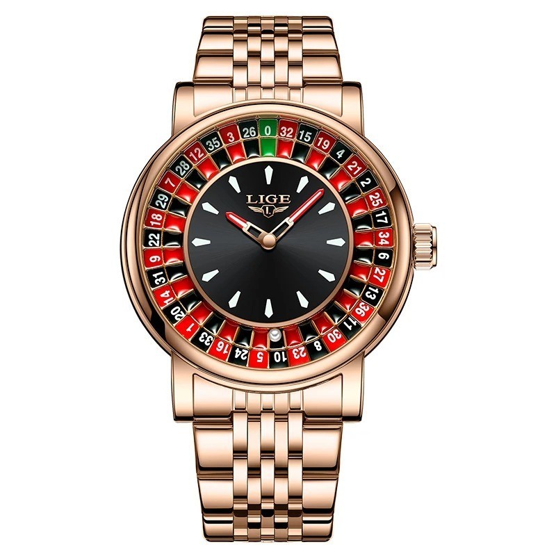 LIGE Fashion Men Watch Rotating Dial Las Vegas Roulette Desktop Theme Watch Men