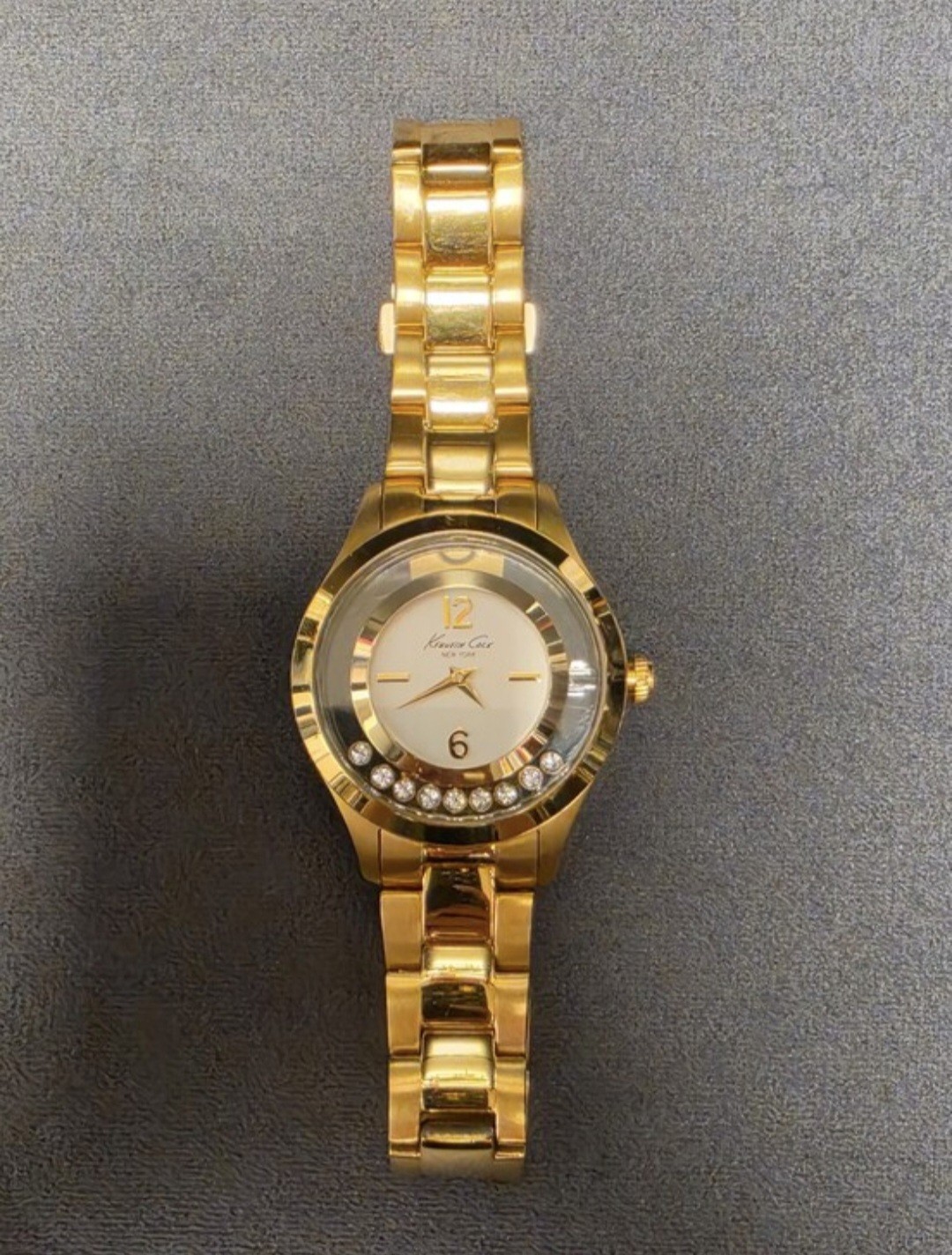 KENNETH COLE NY RARE Transparency Gold Floating Stone Crystal Accent Watch Y2K