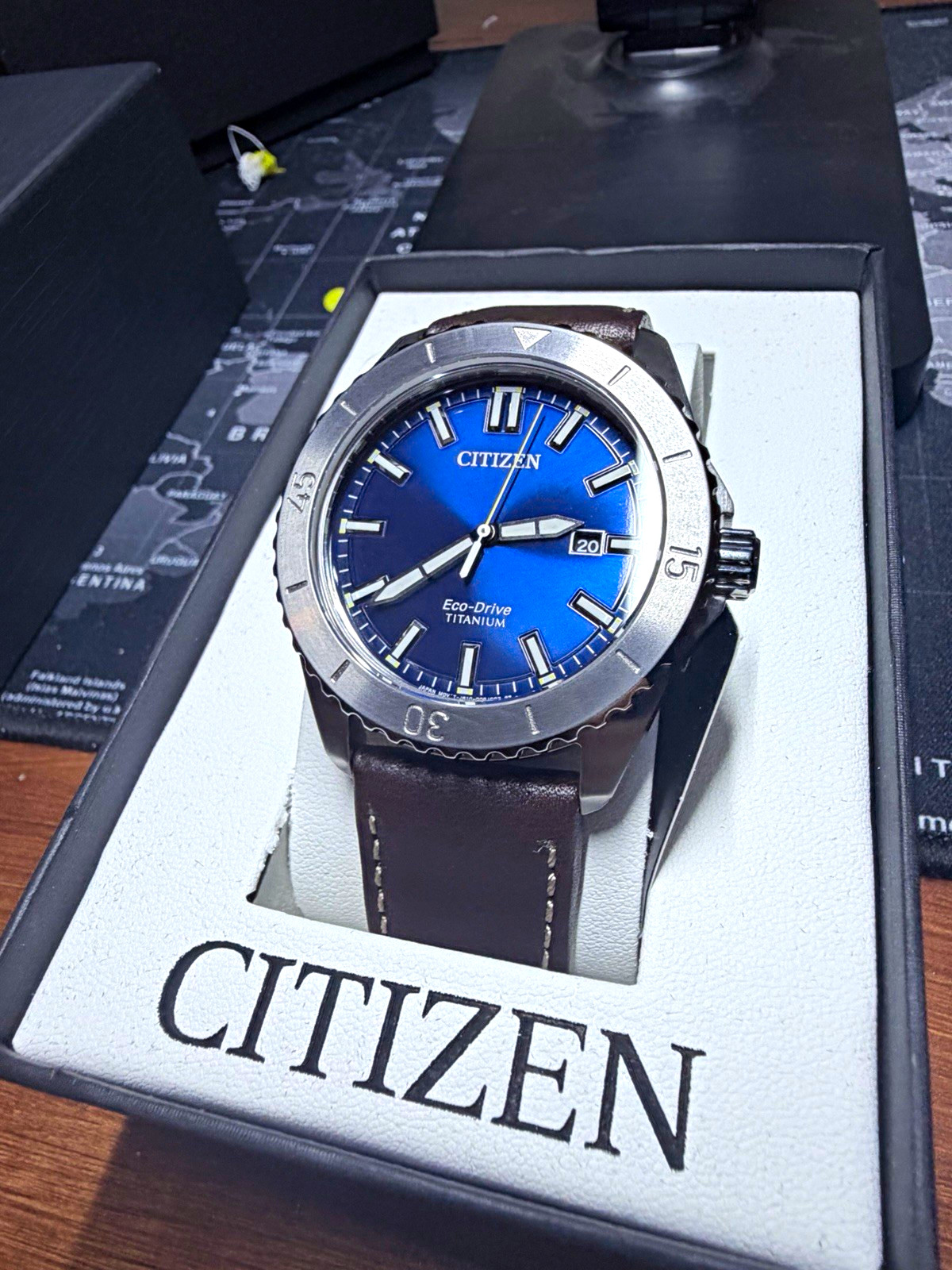 Citizen Eco-Drive Blue dial Brown Leather watch 41MM AW1840-09L
