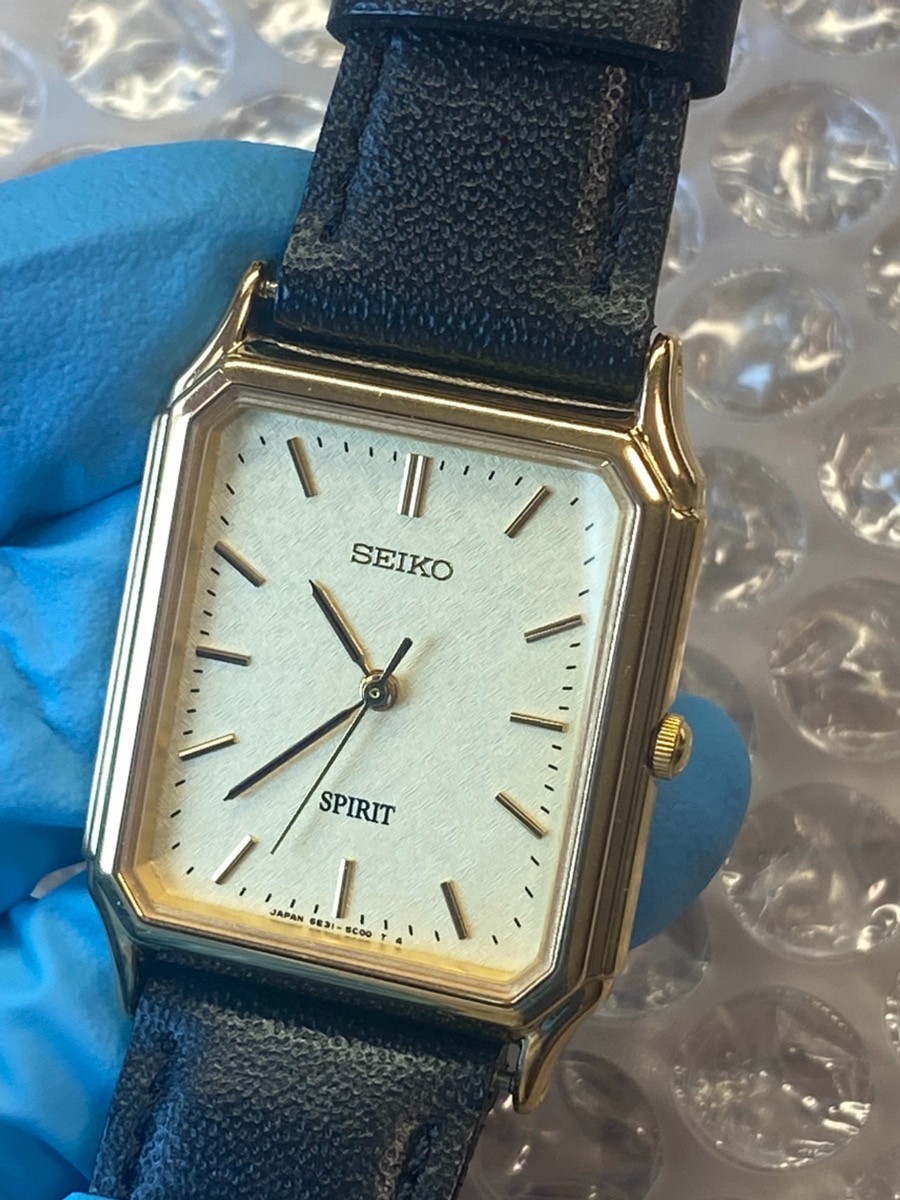 Vintage SEIKO SPIRIT 5E31-5B60 Gold Dial Square Quartz Men’s Watch JAPAN