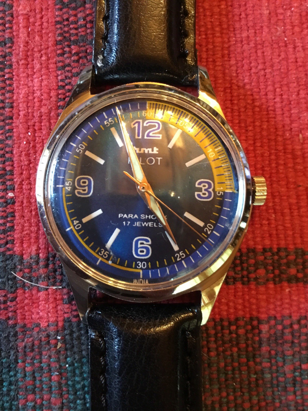 Refurbished Mens HMT Pilot Parashock 17J Watch Manual Wind From India