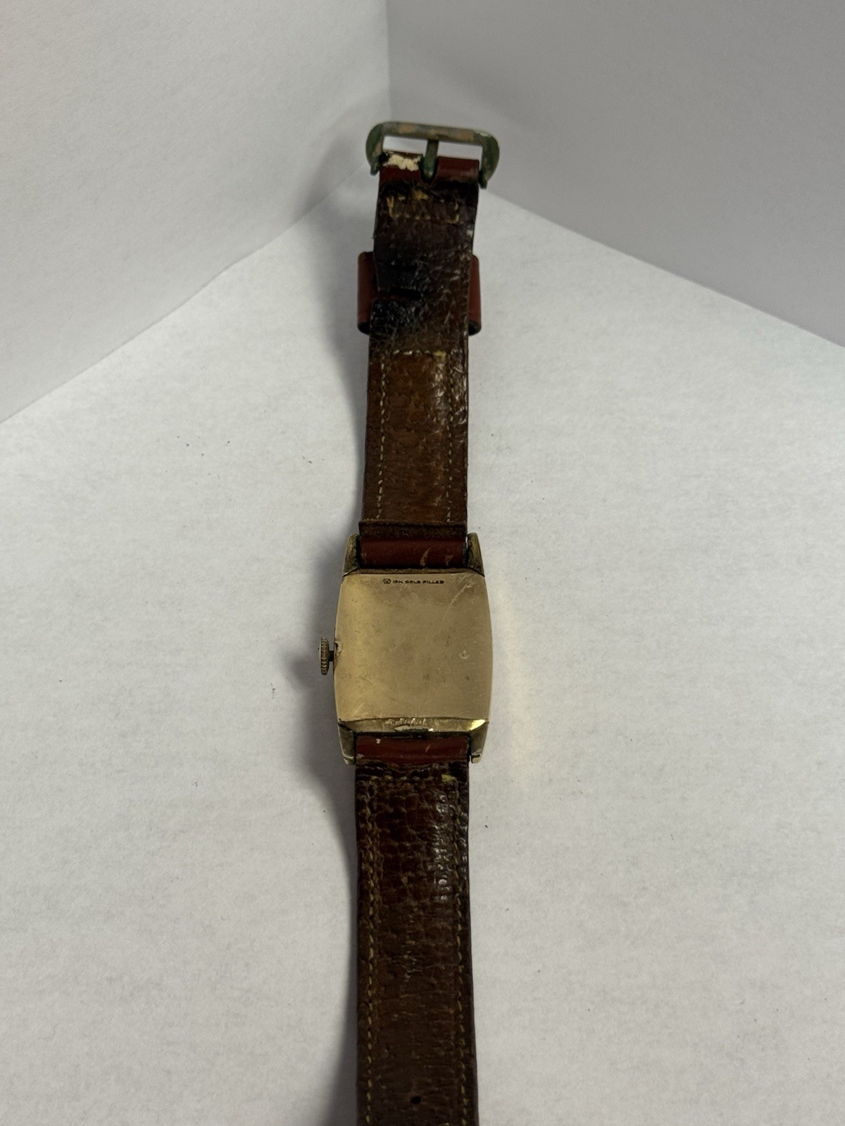 Waltham Manual Wind Rectangle Gold Filled Watch Champagne Arabic Dial 15J