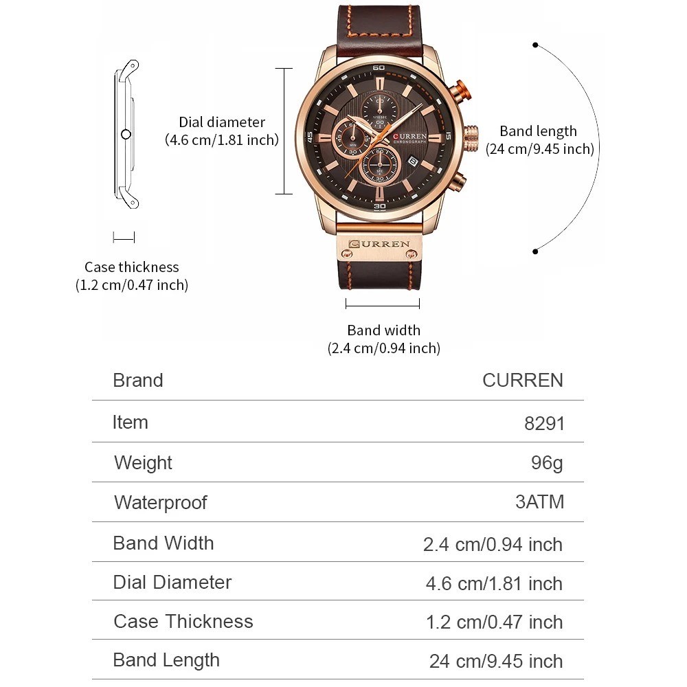 CURREN Men Watches Brand Male Leather Watch Chronograph Date Business Wristwatch
