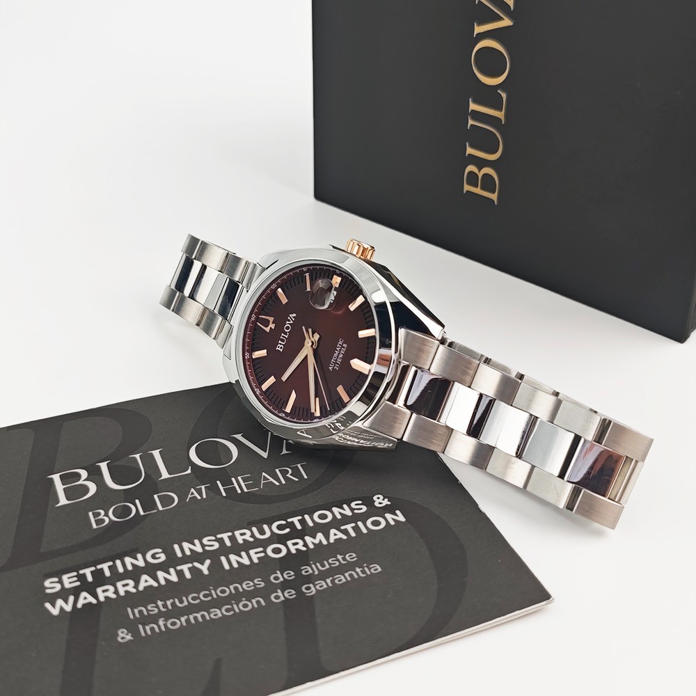 Bulova Men’s Surveyor Red Dial Automatic Stainless Steel Watch 39mm 98B422