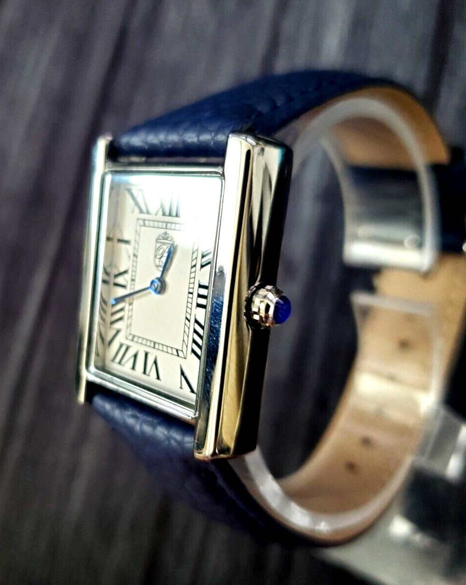 Pierre Lucerne 1888 Tank Swiss Inspired Design Mens Watch Blue Band With Box