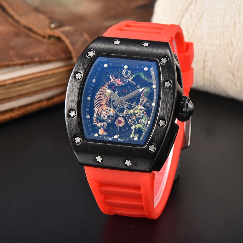 New Sports Men’s Dragon Tiger Pattern Lassa Quartz Watch Skeleton Dial
