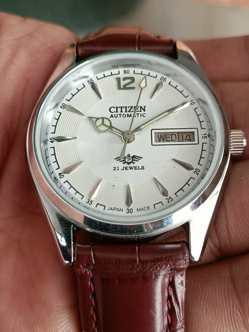 Citizen Automati White Dial Day/Date 21 Jewels Stainless Steel Mens Wrist Watch