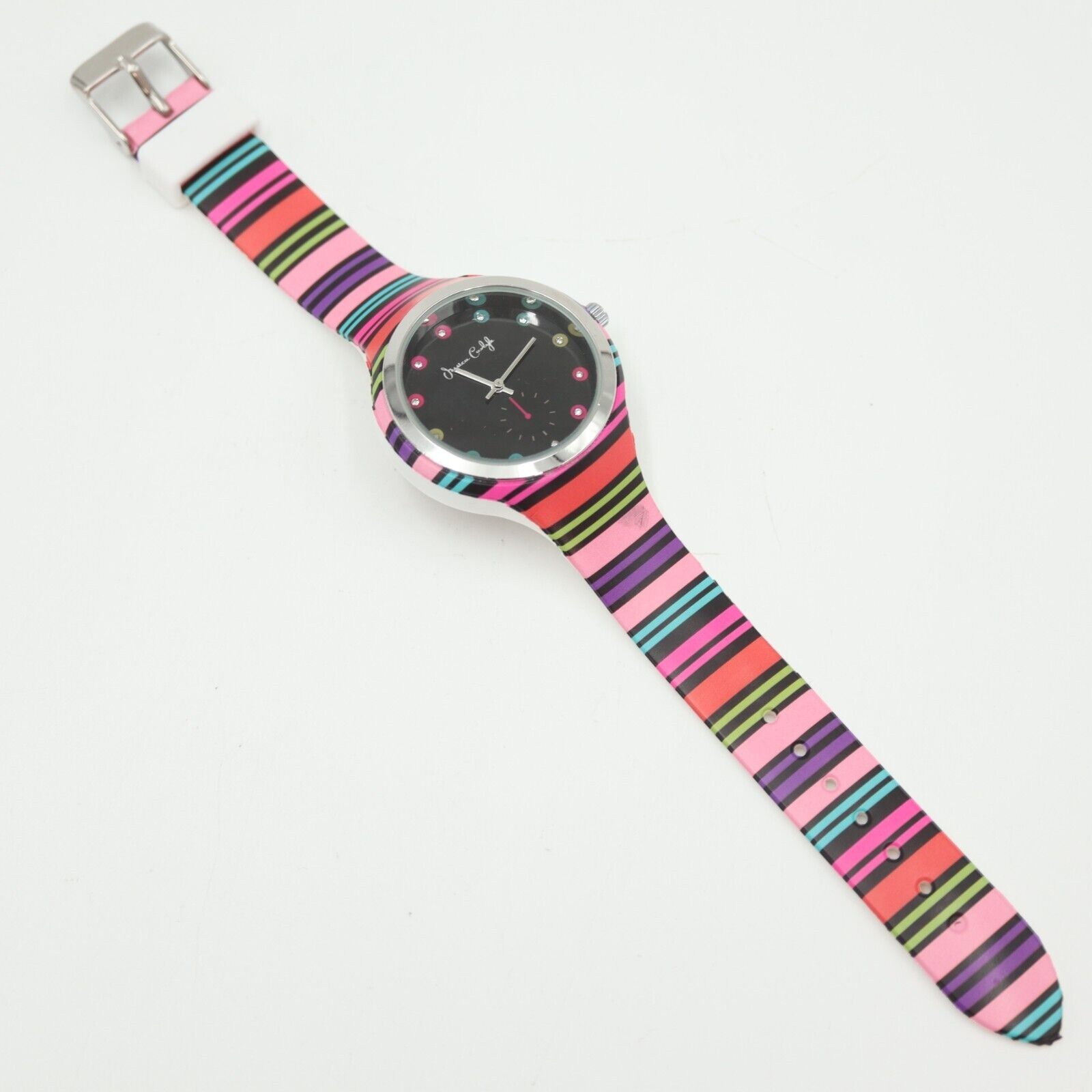 Jessica Carlyle Multicolor Watch 38mm Black Jeweled Dial Silicone Strap Working