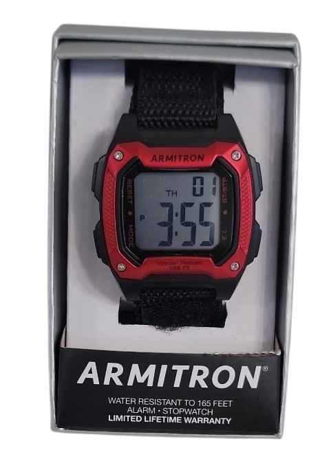 Armitron Adult Sport Wristwatch Red Square Dial & Black Wrap Around Band Watch