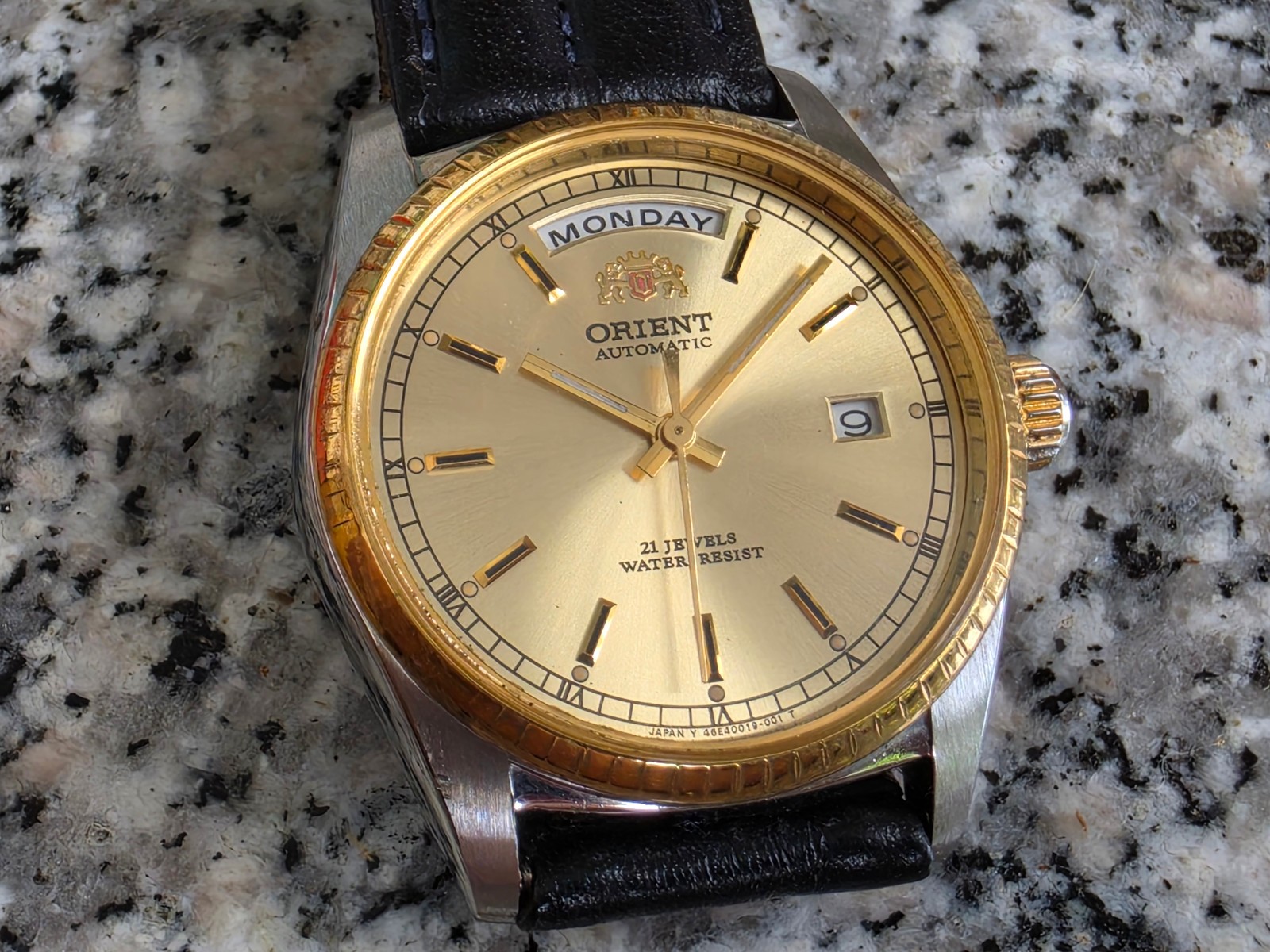 RARE Vintage Orient President Day/Date Auto Watch Rare Gold Dial 46e001-91