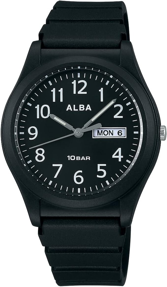 SEIKO ALBA Black DayDate Watch AQPJ411 Quartz Luminous Hands Urethane band New