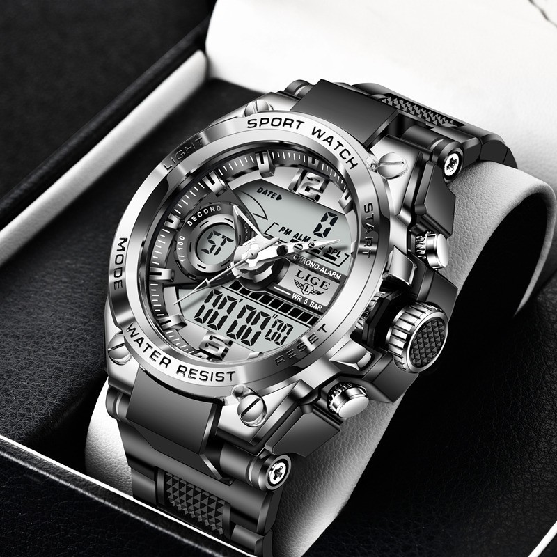 LIGE Dual Display Advanced Quartz Fashion Electronic Sports Watch 30M Waterproof