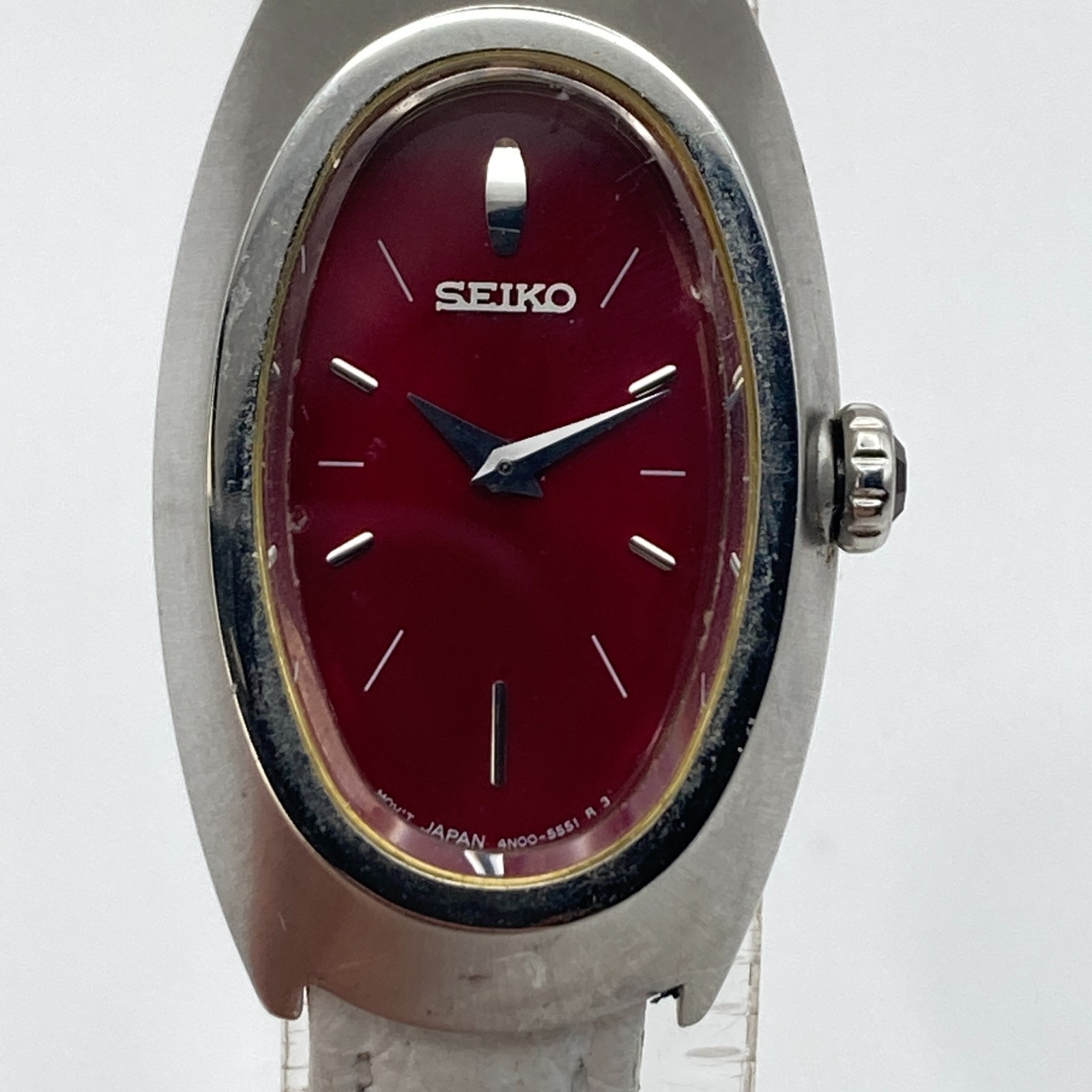 Vintage Seiko Women’s Watch READ Silver Tone 4N00-6989 Burgundy Dial New Battery