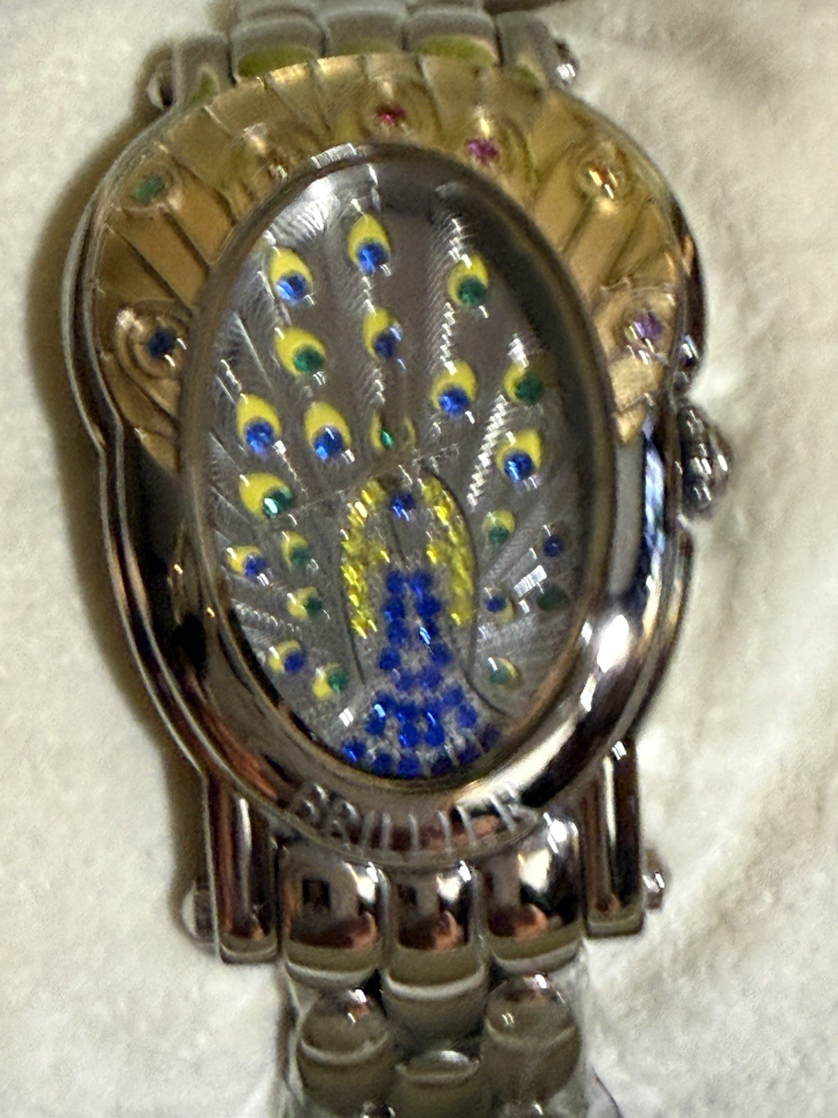 Brillier Royal Plume Stainless Steel Ladies Watch. RARE GEM STONES