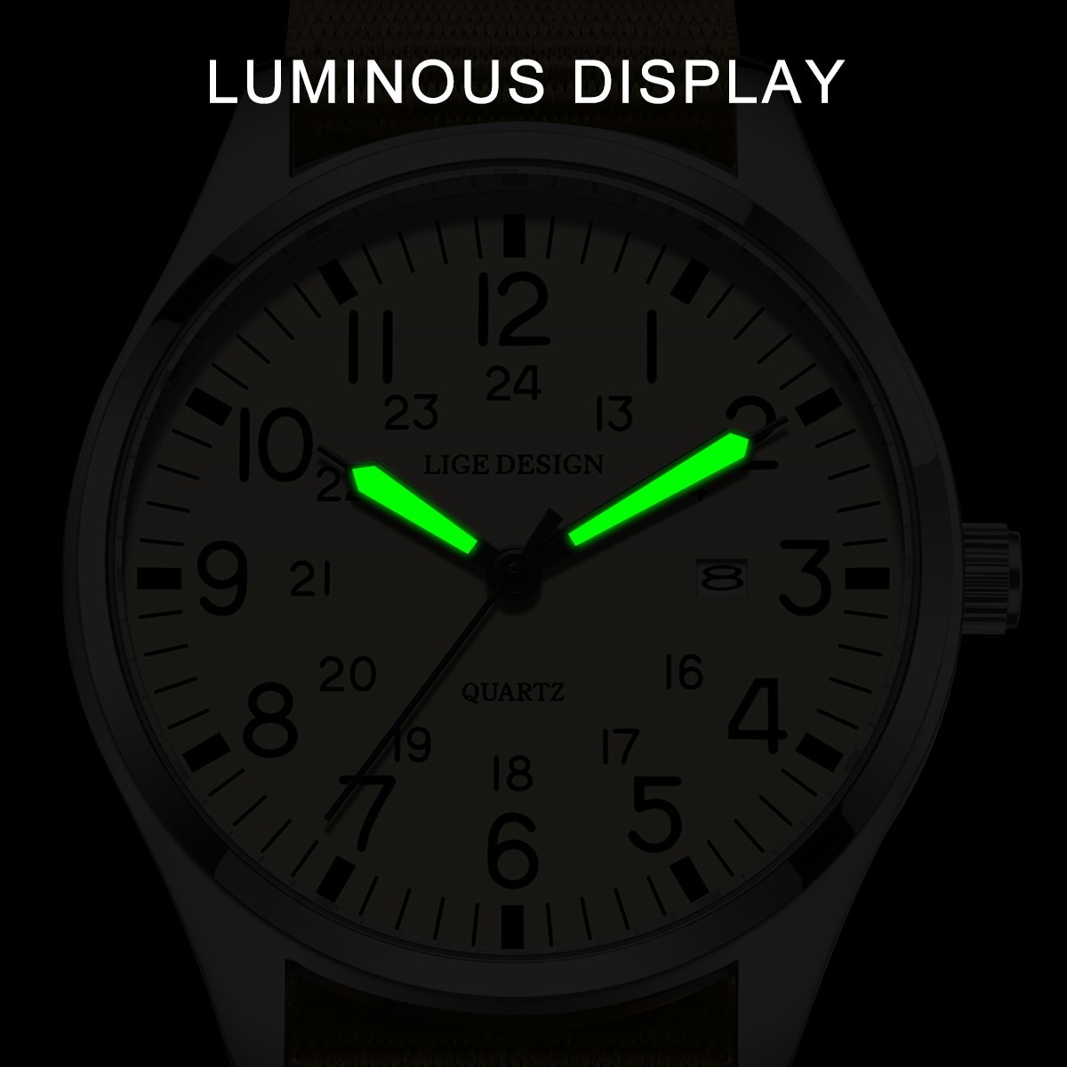 LIGE Men Sports Watch Luminous 3ATM Waterproof Nylon Band Quartz Boys Wristwatch