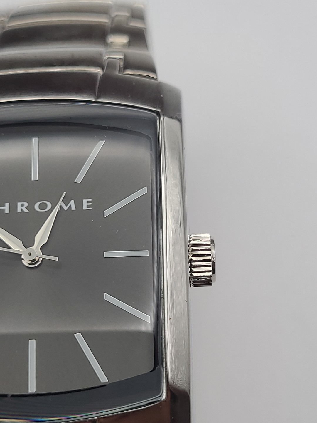 Chrome Men’s Watch Silver Tone Black Dial Stainless Steel New Battery Working