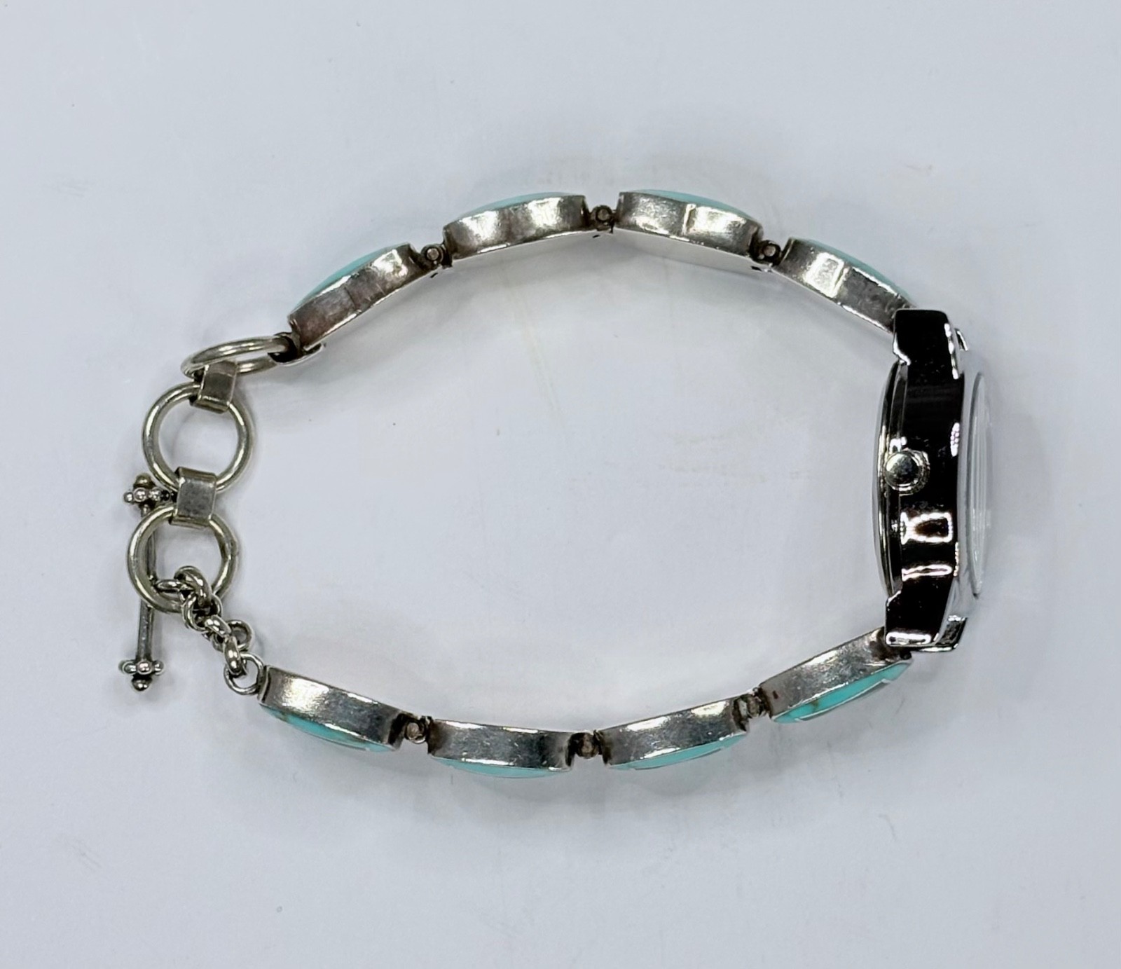 Southwest Style Women’s Bracelet Watch~Sterling, Turquoise, Lab Opal-New/Refurb.