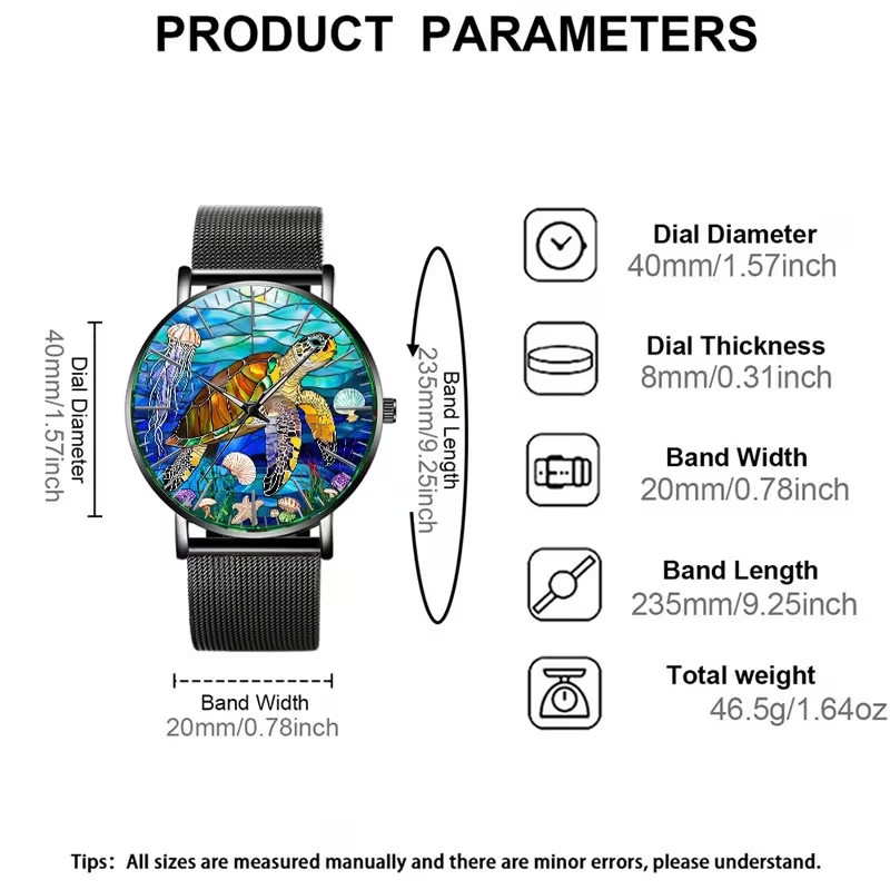 Intricate Stained Glass Sea Turtle Underwater Print Wrist Watch