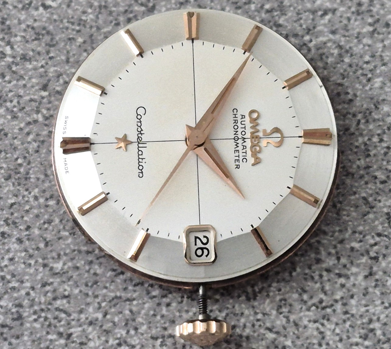 RARE Omega constellation ROSE GOLD pie-pan dial and completed running movement.