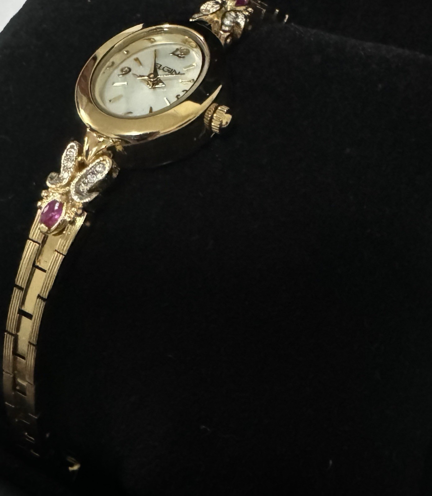 vintage antique elgin Luxury Gold Tone With 2 Genuine Ruby Stones Ladies Watch.