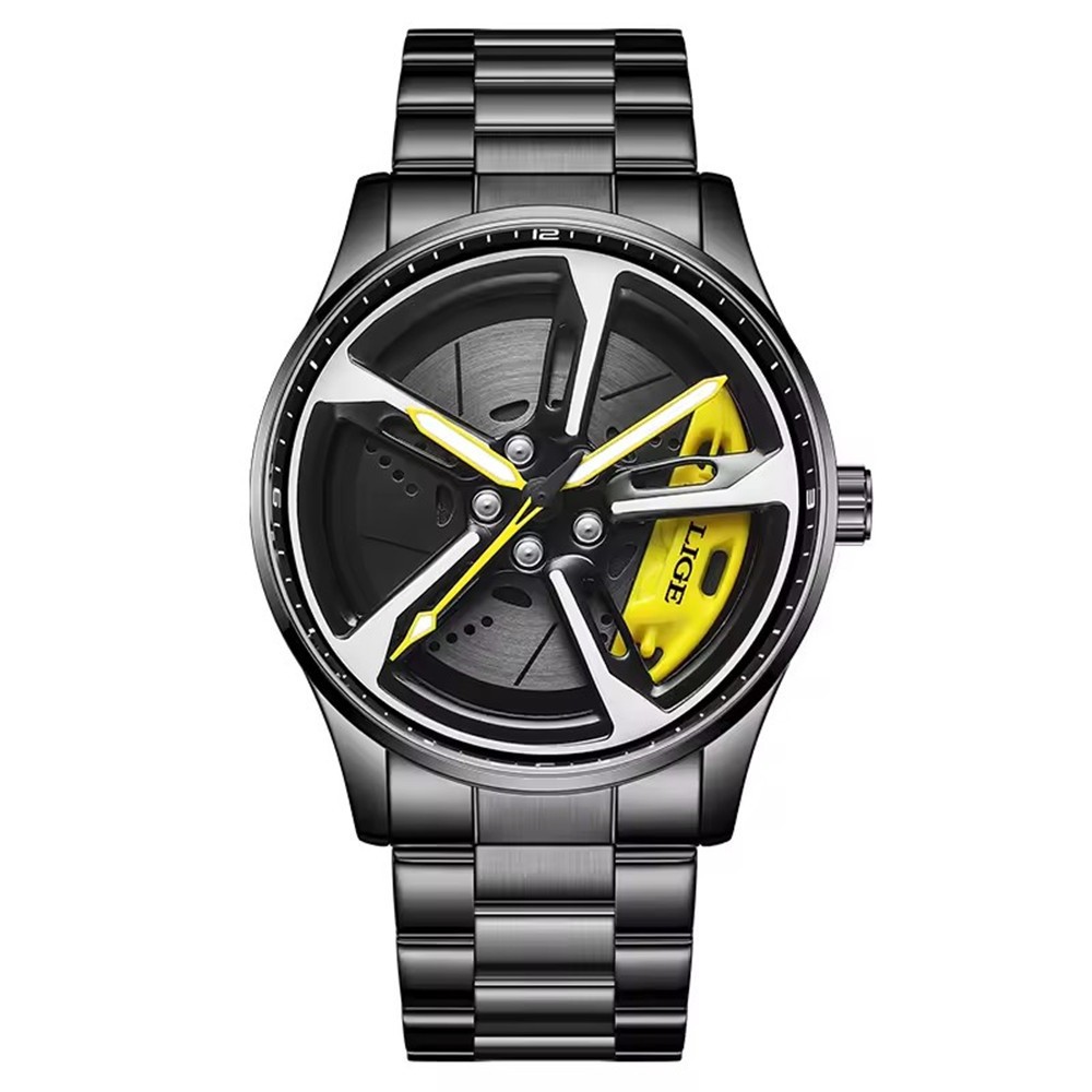 LIGE Men Watch Full Steel Rotating Wheel Wristwatch Fashion Male Business Watch