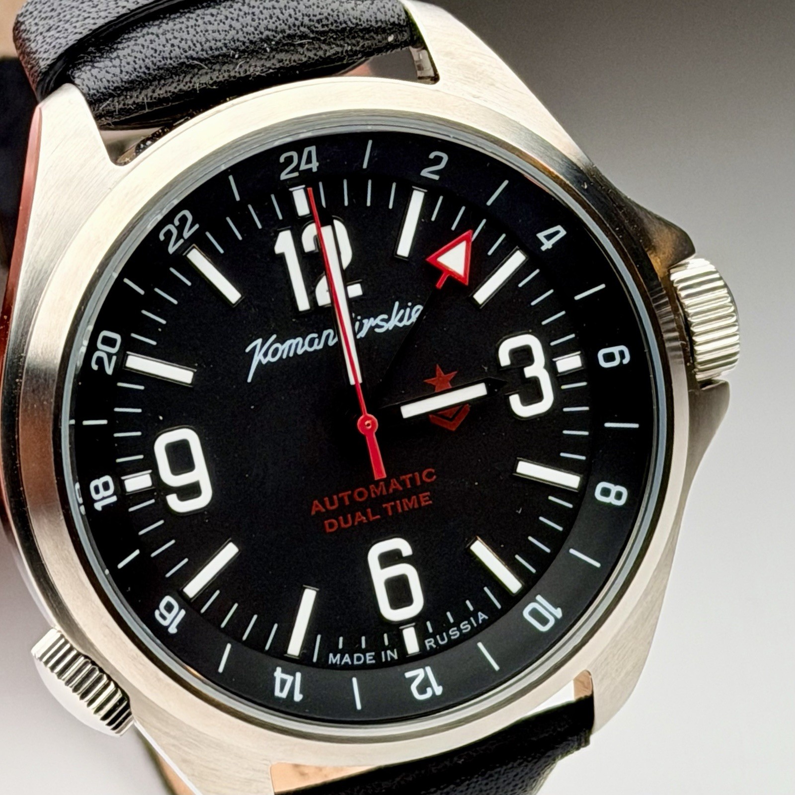Vostok Komandirskie K-34 Automatic Dual Time GMT Black Dial Watch 2426/470612