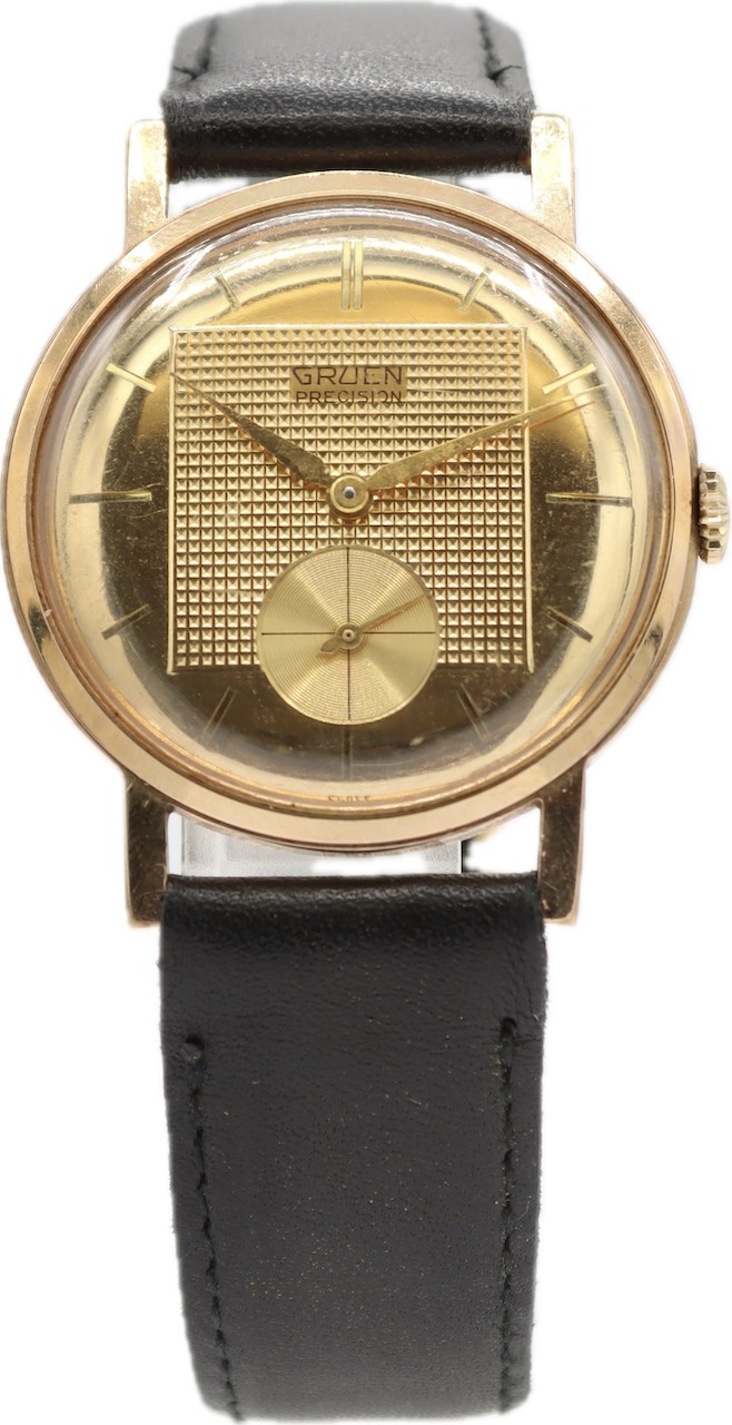 Vintage 33mm Gruen Hobnail dial Men’s Mechanical Wristwatch N510 Swiss 14k RGP